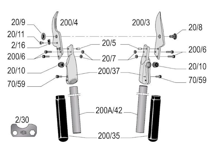 Tubes en aluminium + 2 douilles 32 cm - 200A-32, pour s�cateur � deux mains